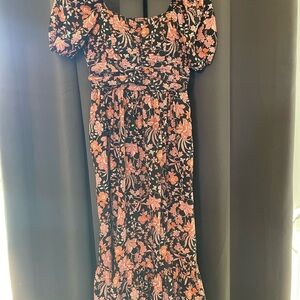 Maurices Black and Pink Floral Midi Dress
